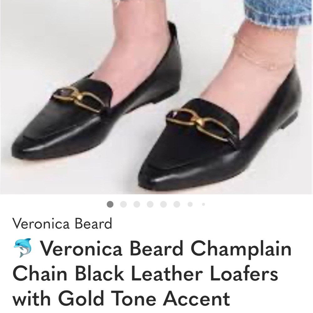Veronica Beard Champlain Black Leather Loafers with Gold Chain - Picture 1 of 11
